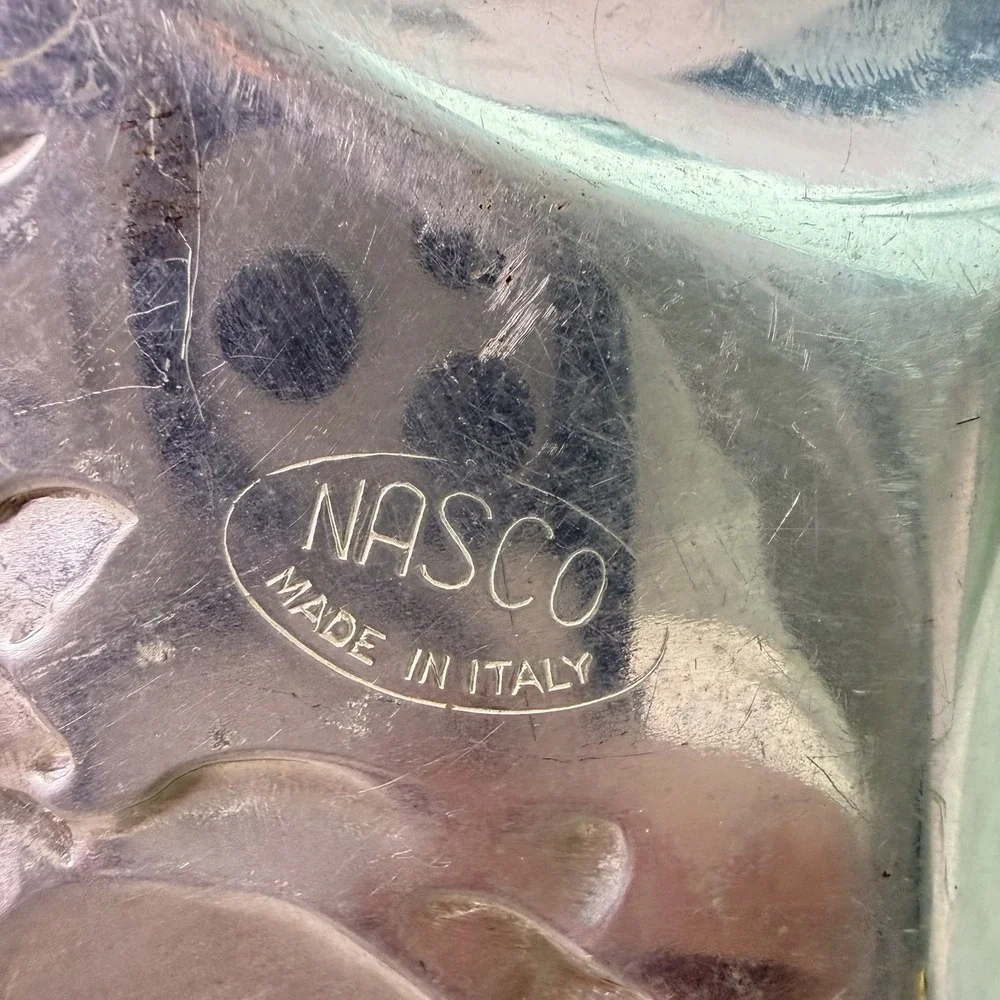 VTG 50s NASCO Italy Hammered Aluminum Basket Rose Motif Mid Century‎ Modern MCM